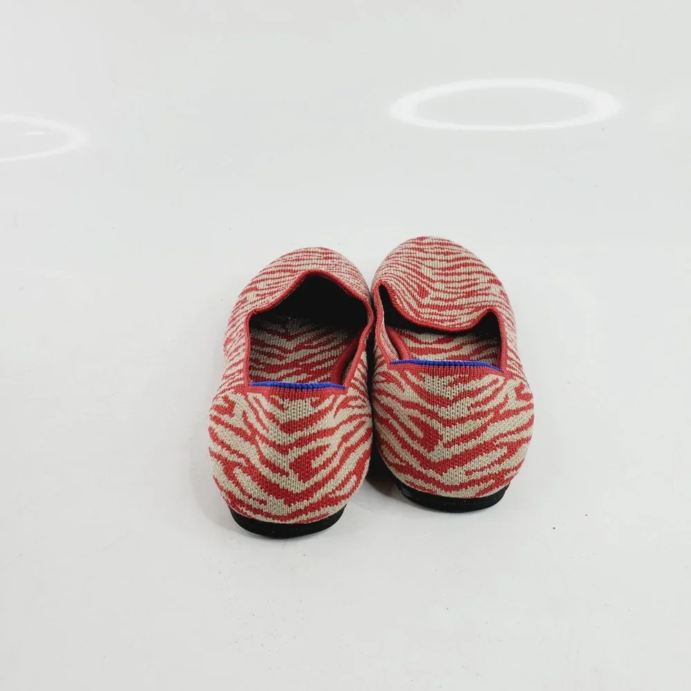 Rothy's Girls Red Beige Zebra Print Nib Slip-On Round Toe Flat Loafers Size US 4
